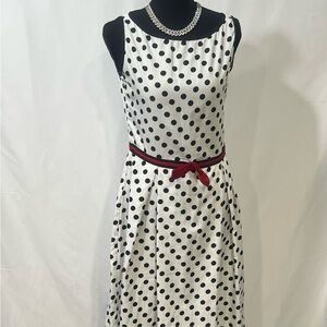 Polka Dot Midi Dress with Red Accents